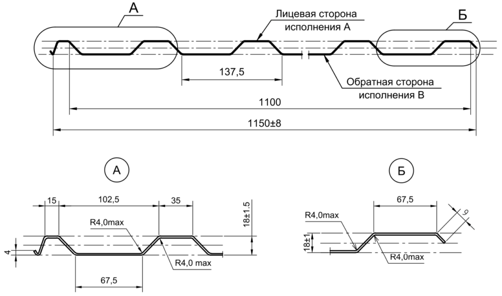 Профнастил С20 (МП20) шириной 1150 общей и 1100 полезной - монтажной от завода ВекторСталь