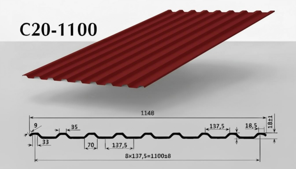 Профилированный лист С20 (МП20) от завода ВекторСталь RAL3003