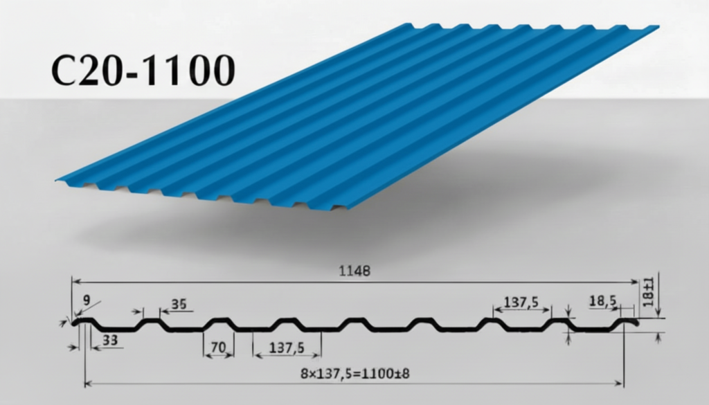 Профилированный лист С20 (МП20) от завода ВекторСталь RAL5005