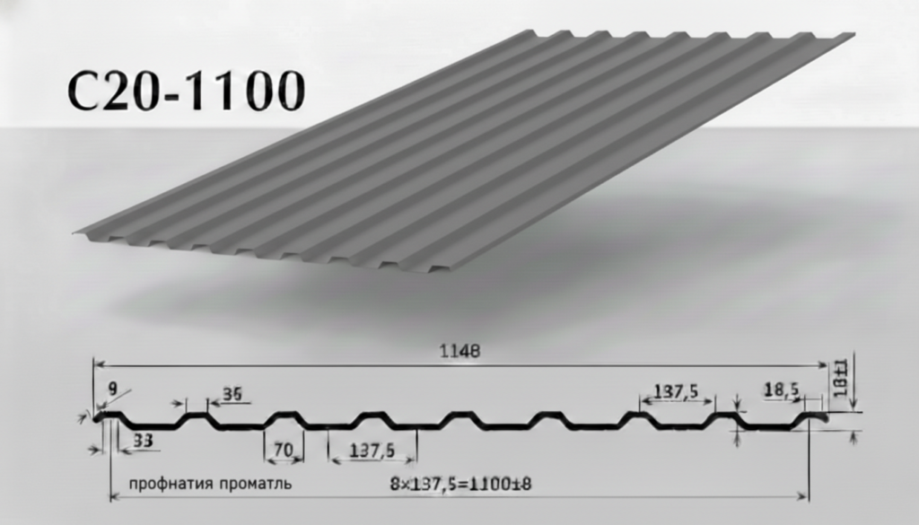 Профилированный лист С20 (МП20) от завода ВекторСталь RAL7005